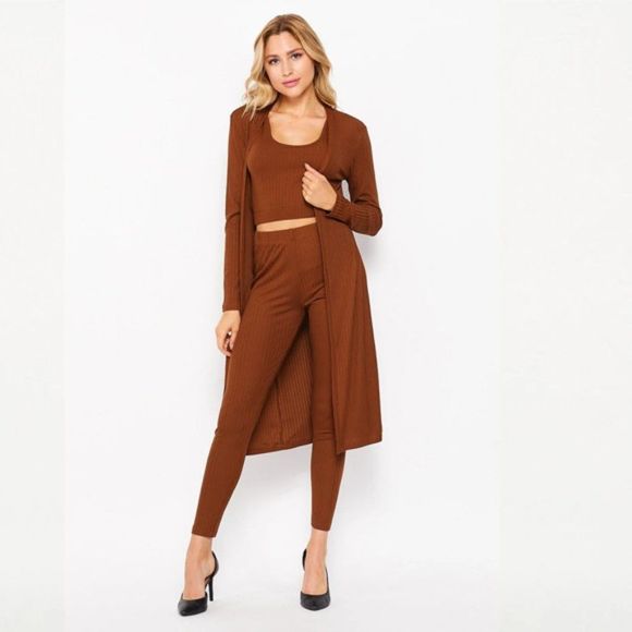 COPY - Luxe Feel 3 Piece Set - Three Piece Set - Cardigan Set - Duster - Knit P… - Picture 3 of 3